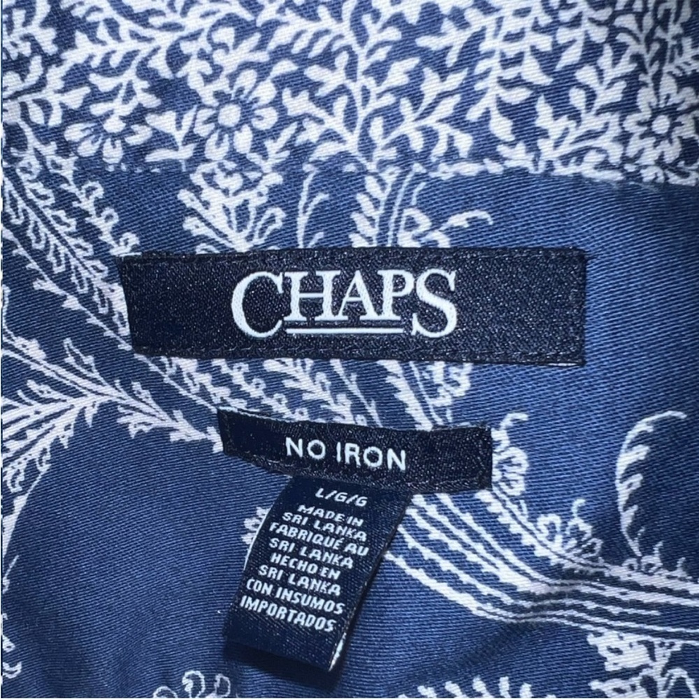 chaps- blue and white button up long sleeve top - Picture 5 of 5